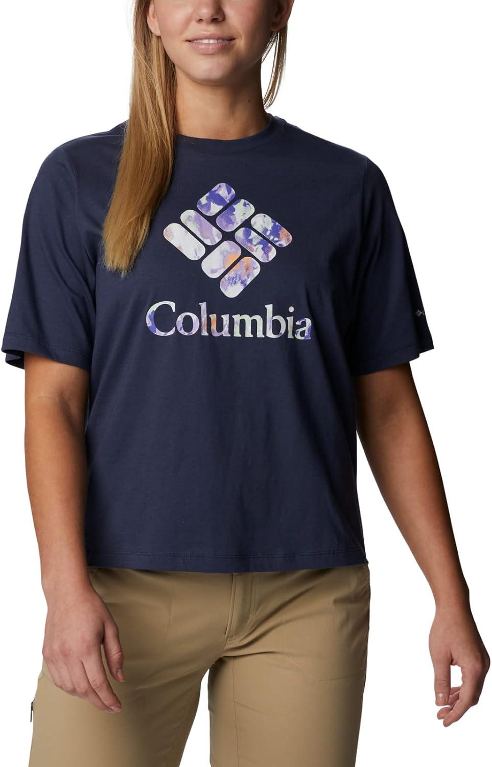 imageColumbia Womens North Cascades Relaxed TeeNocturnalCsc Stacked Impressions Grx
