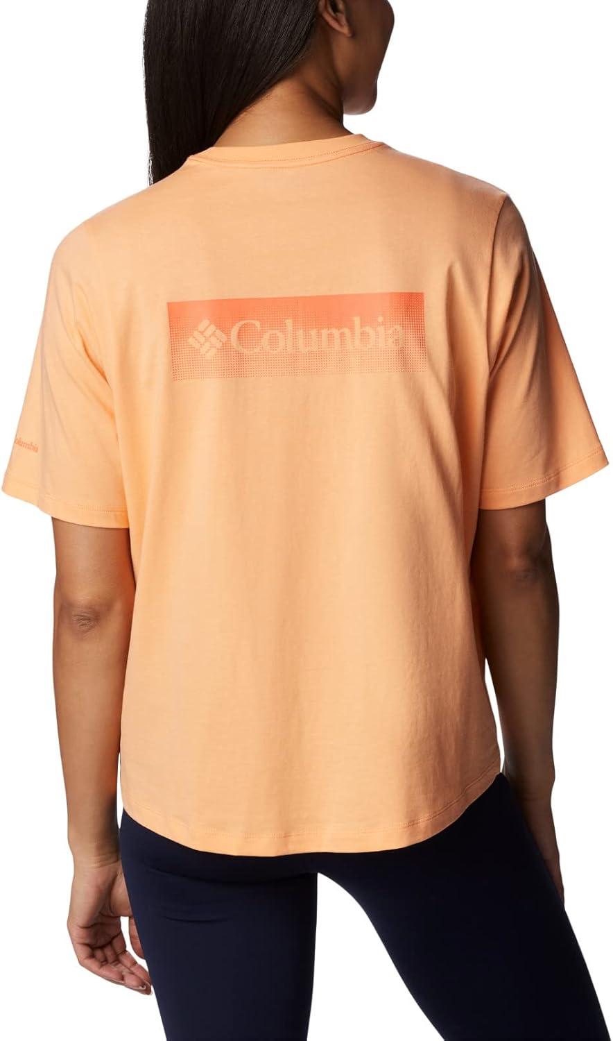 imageColumbia Womens North Cascades Relaxed TeePeachFramed Halftone Logo Graphic