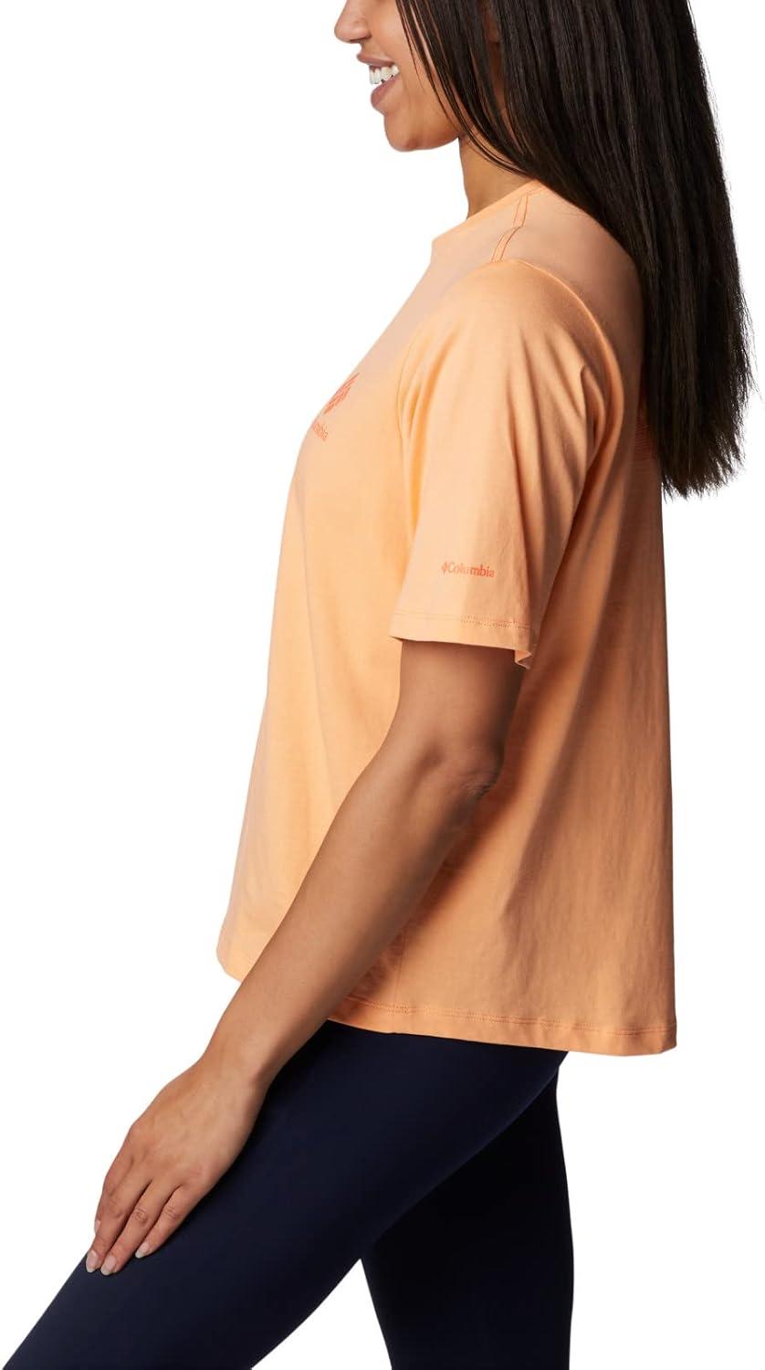 imageColumbia Womens North Cascades Relaxed TeePeachFramed Halftone Logo Graphic