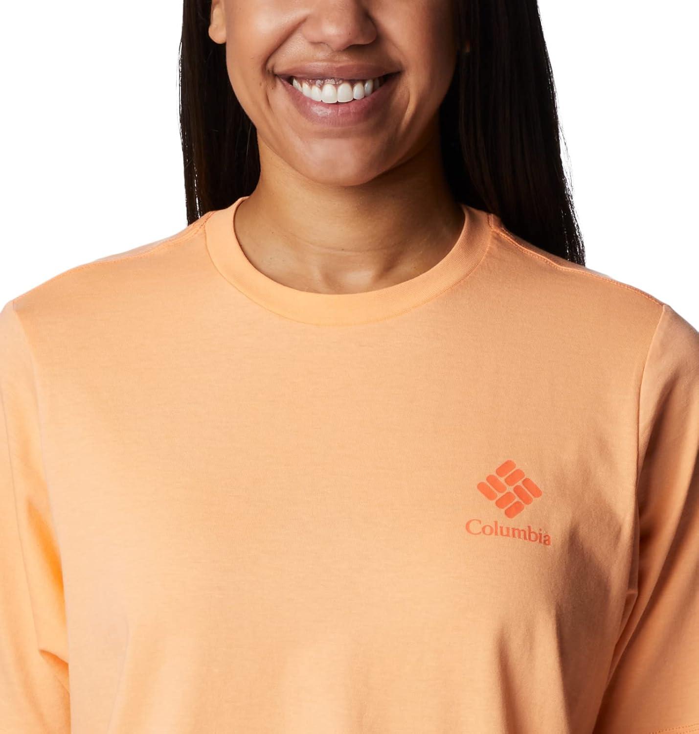 imageColumbia Womens North Cascades Relaxed TeePeachFramed Halftone Logo Graphic