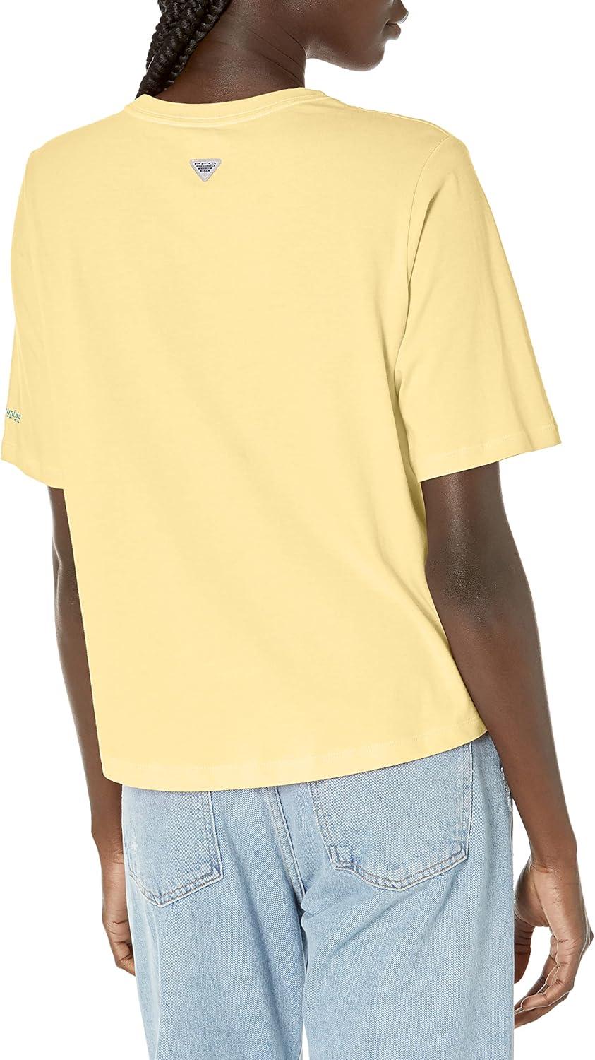 imageColumbia Womens North Cascades Relaxed TeeSweet CornPfg Stacked Vert Logo