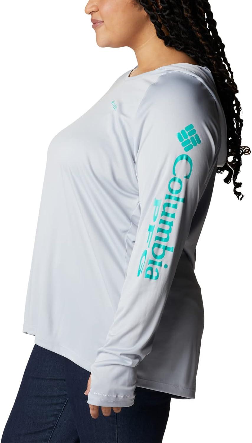 imageColumbia Womens Tidal Tee HoodieCirrus GreyElectric Turquoise Logo