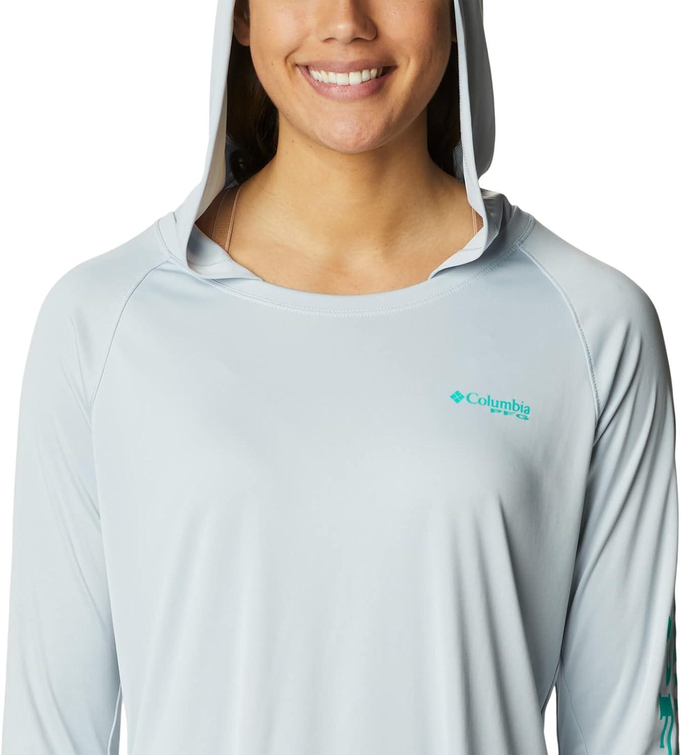 imageColumbia Womens Tidal Tee HoodieCirrus GreyElectric Turquoise Logo