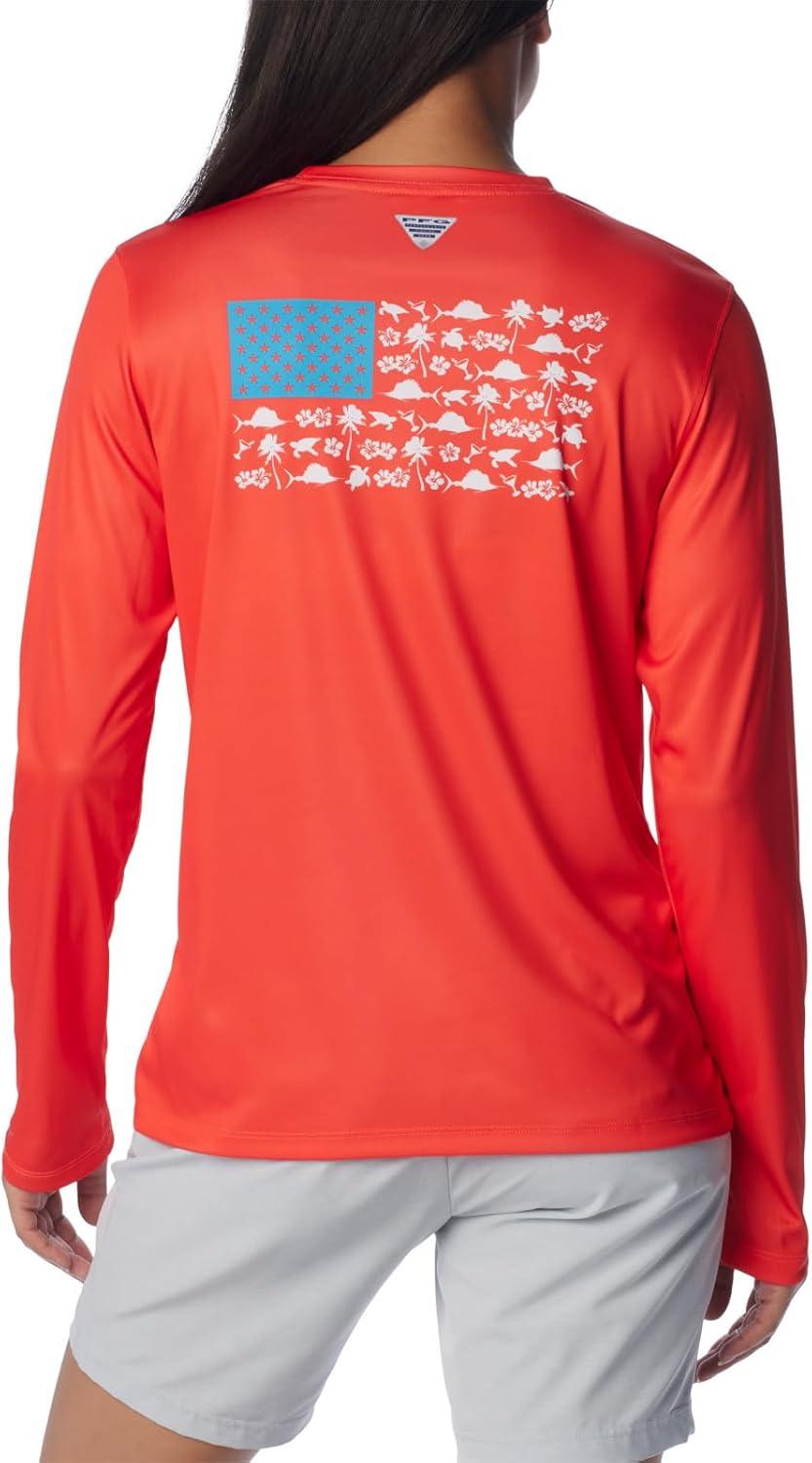 imageColumbia Womens Tidal Tee PFG Fish Flag LsTidal Tee PFG Fish Flag Long SleeveBright PoppyFish and Friends Flag