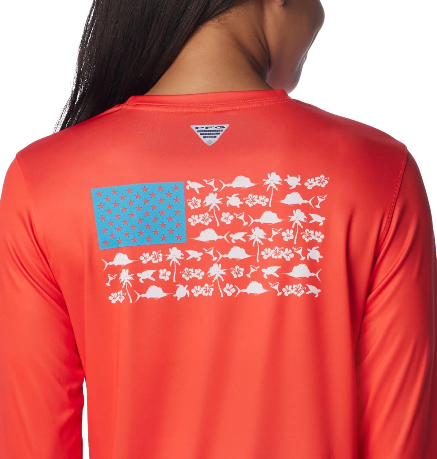 imageColumbia Womens Tidal Tee PFG Fish Flag LsTidal Tee PFG Fish Flag Long SleeveBright PoppyFish and Friends Flag