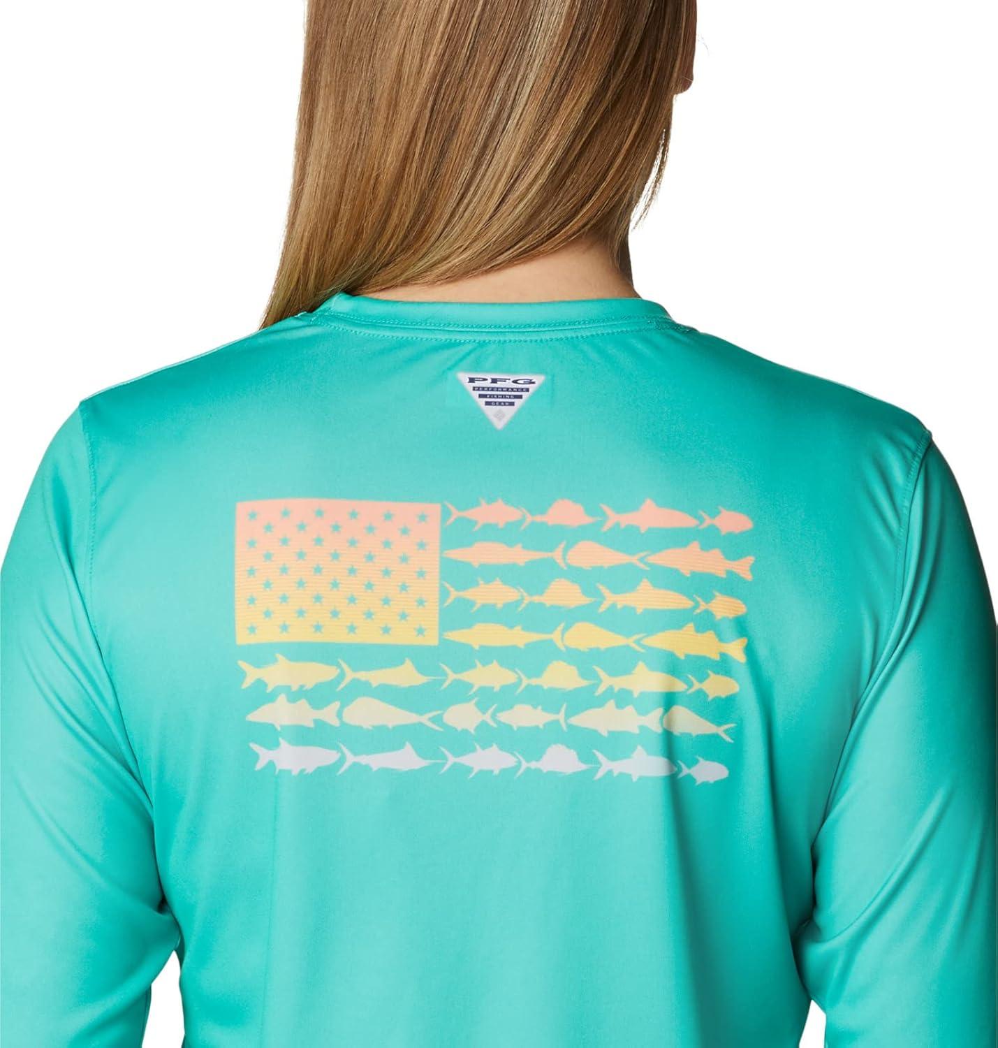 imageColumbia Womens Tidal Tee PFG Fish Flag LsTidal Tee PFG Fish Flag Long SleeveElectric TurquoiseSun Glow Gradient