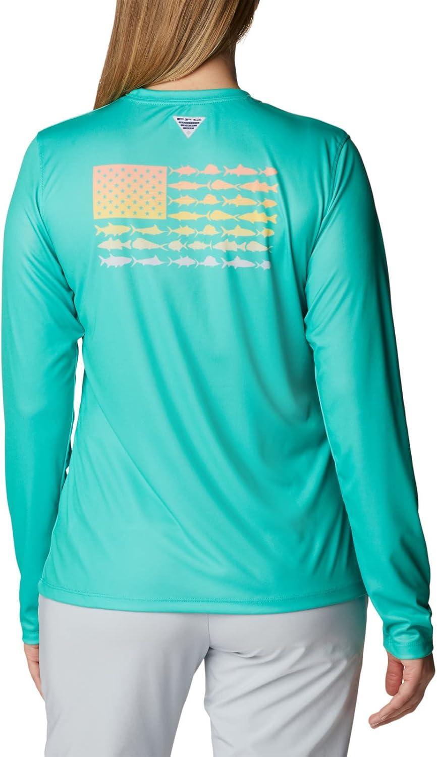 imageColumbia Womens Tidal Tee PFG Fish Flag LsTidal Tee PFG Fish Flag Long SleeveElectric TurquoiseSun Glow Gradient