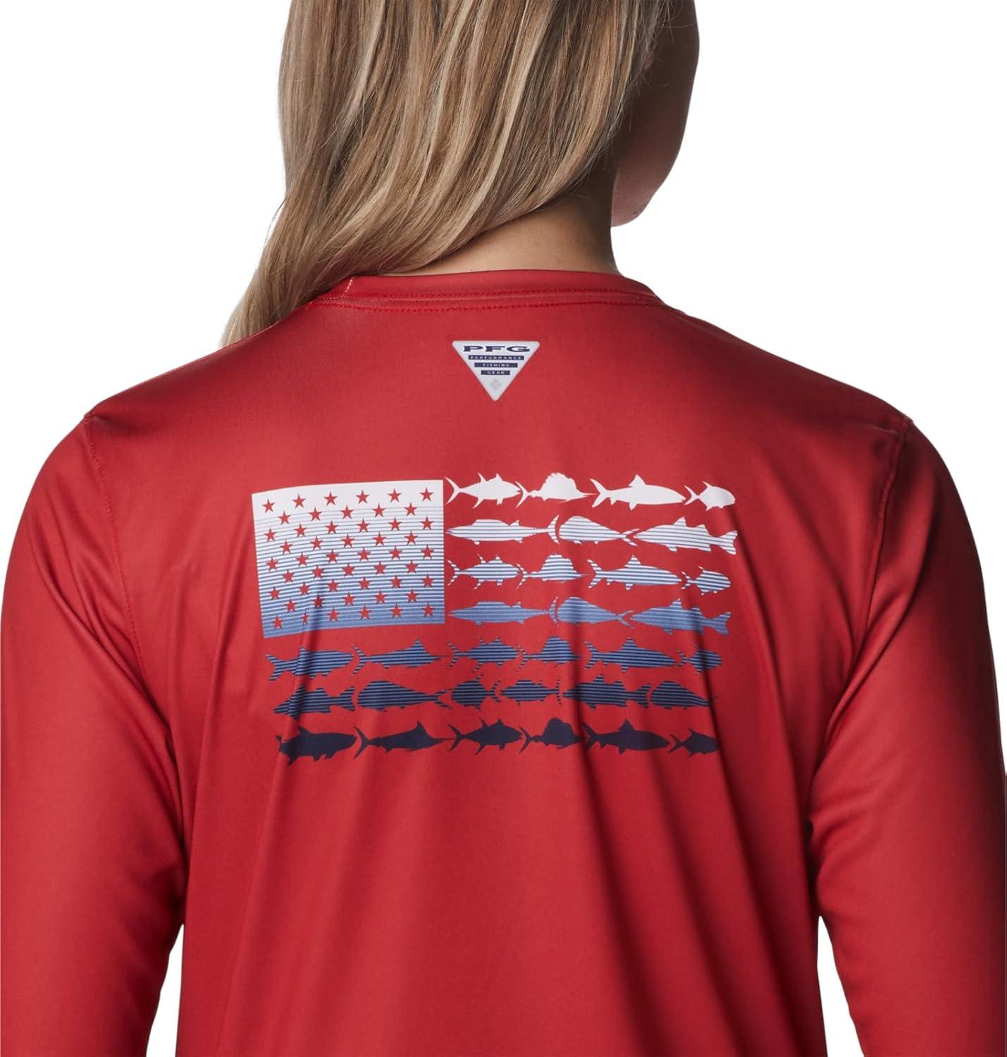 imageColumbia Womens Tidal Tee PFG Fish Flag LsTidal Tee PFG Fish Flag Long SleeveRed SparkBluestone Gradient
