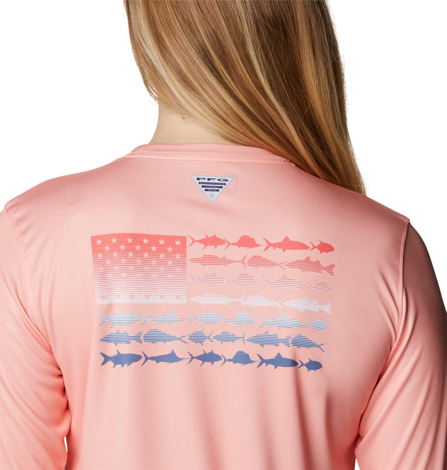 imageColumbia Womens Tidal Tee PFG Fish Flag LsTidal Tee PFG Fish Flag Long SleeveTiki PinkNeon Sunrise Gradient