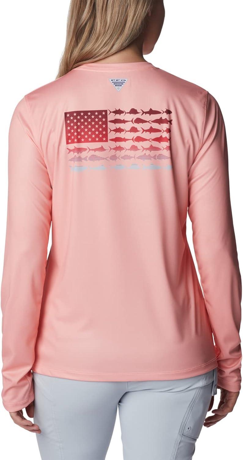 imageColumbia Womens Tidal Tee PFG Fish Flag LsTidal Tee PFG Fish Flag Long SleeveTiki PinkRed Hibiscus Gradient