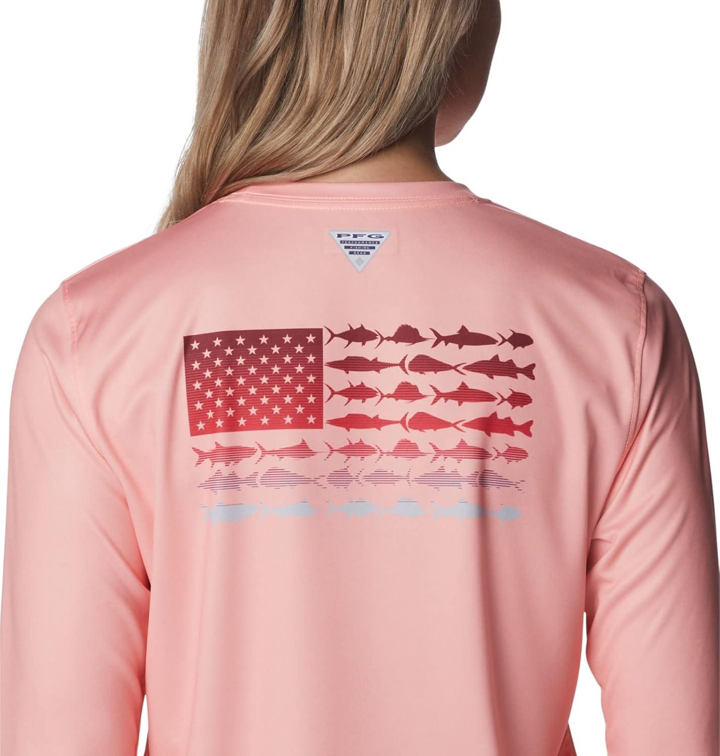 imageColumbia Womens Tidal Tee PFG Fish Flag LsTidal Tee PFG Fish Flag Long SleeveTiki PinkRed Hibiscus Gradient
