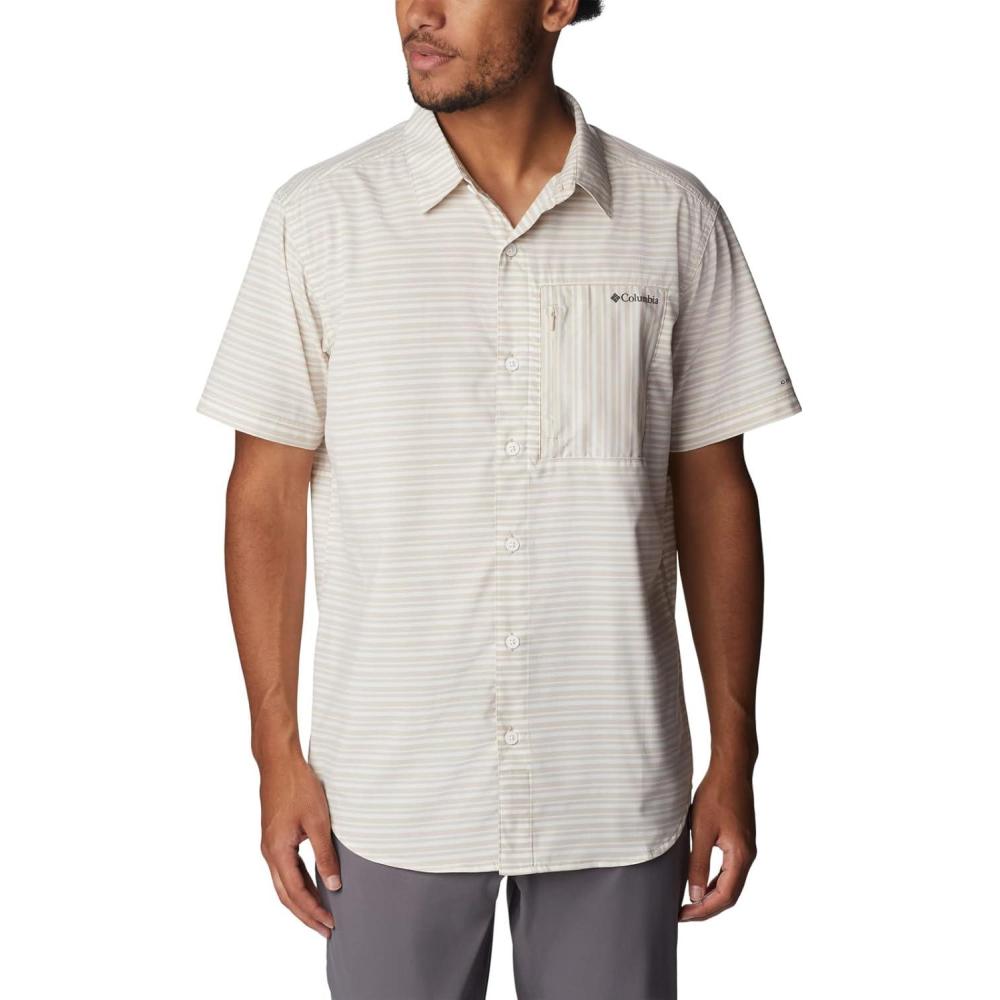 imageColumbia Mens Twisted Creek II Short Sleeve ShirtAncient Fossil Basic Stripe