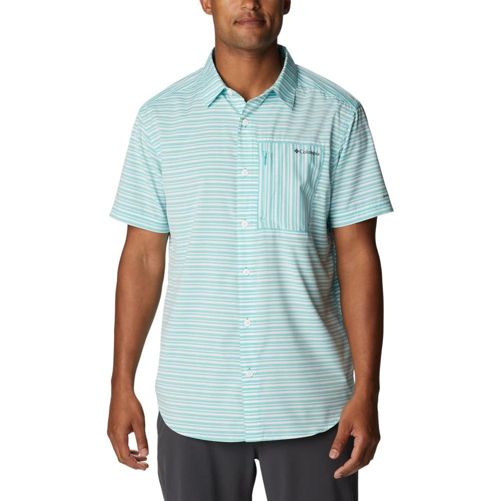 imageColumbia Mens Twisted Creek II Short Sleeve ShirtBright Aqua Basic Stripe