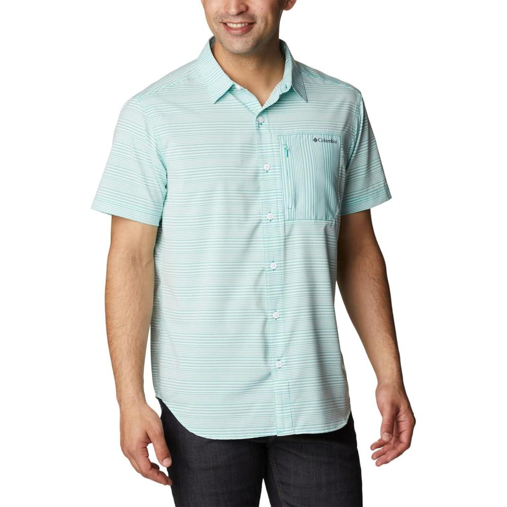 imageColumbia Mens Twisted Creek II Short Sleeve ShirtElectric Turquoise Wave Crest Stripe