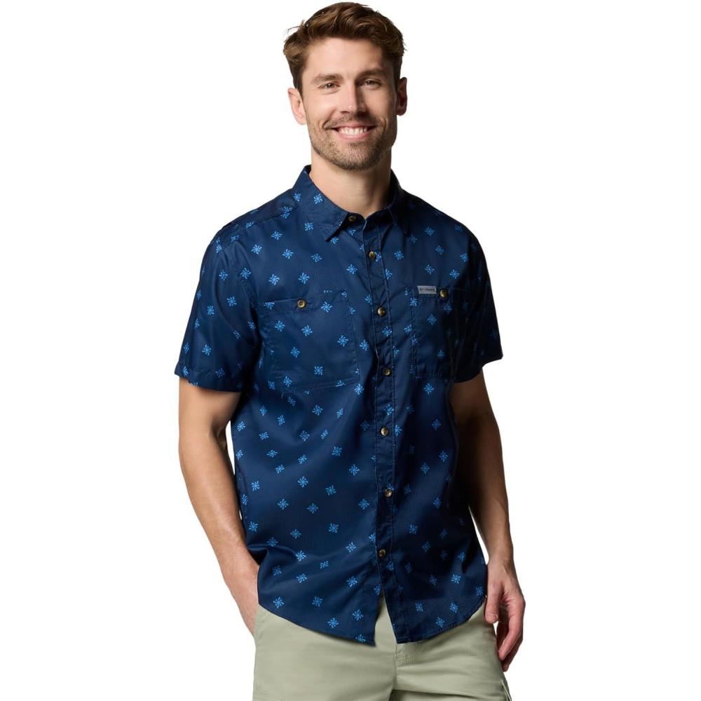 imageColumbia Mens Utilizer Printed Woven Short SleeveColl Navy Sundot Tonal