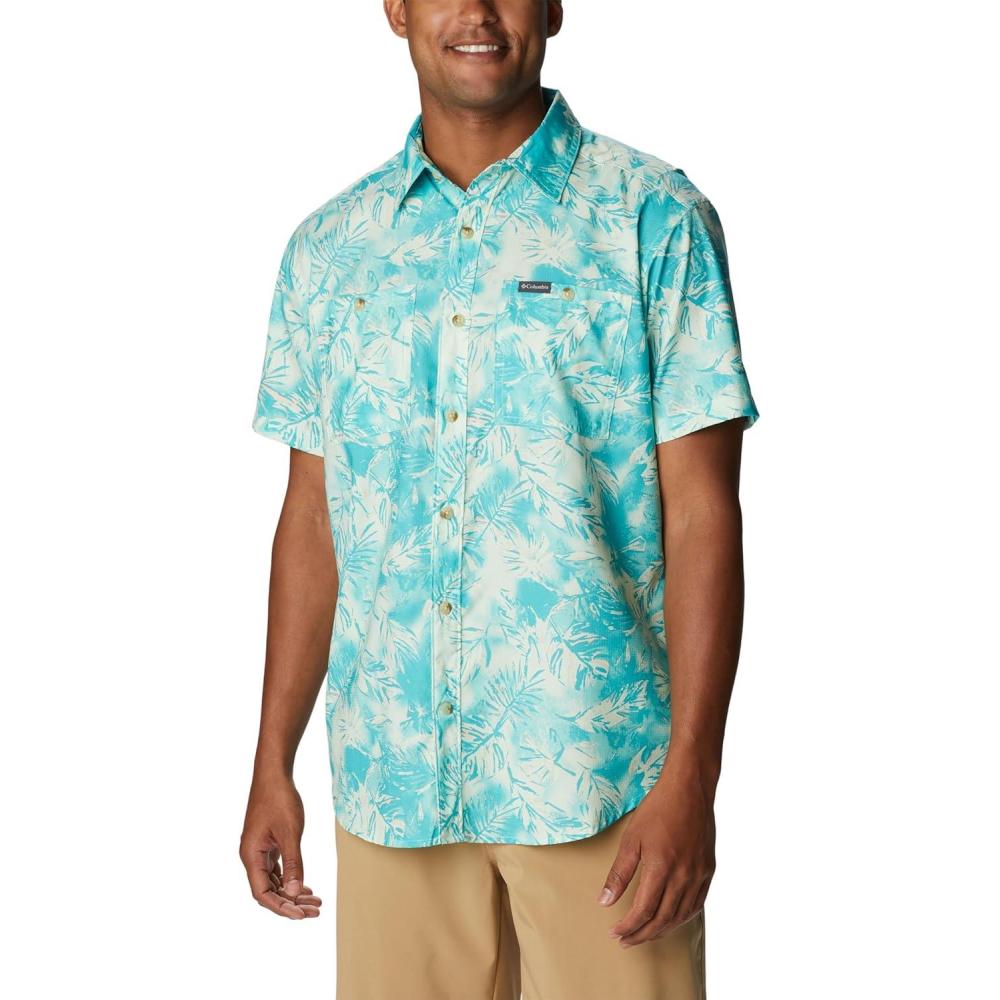 imageColumbia Mens Utilizer Printed Woven Short SleeveIce Green Sketchy Paradise