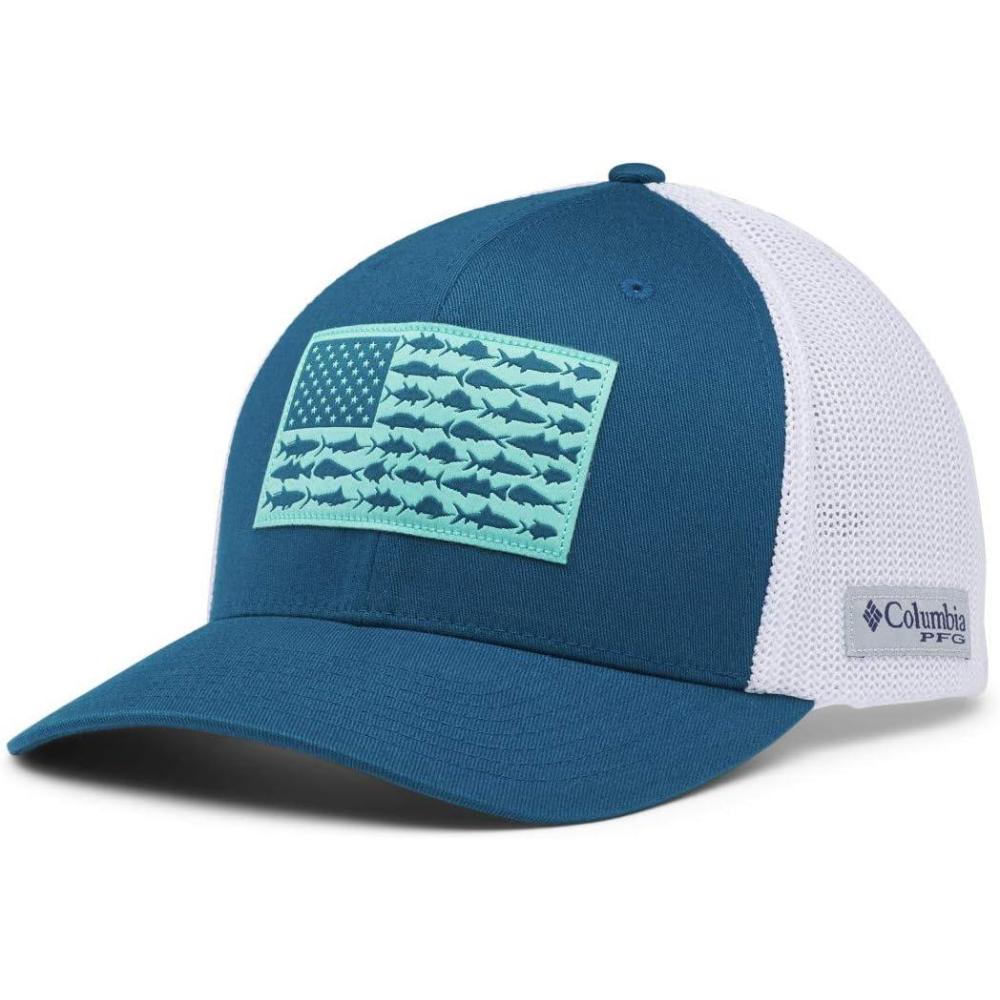 imageColumbia Unisex Adult PFG Logo Mesh Ball CapAegean BlueWhiteUs Fish Flag