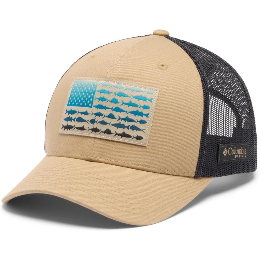 imageColumbia Unisex Adult PFG Logo Mesh Ball CapBeachSharkFish Flag