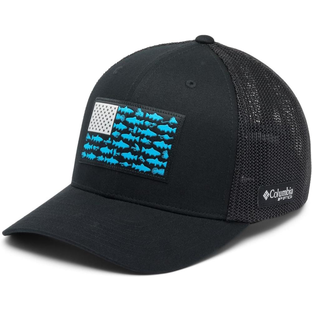 imageColumbia Unisex Adult PFG Logo Mesh Ball CapBlackOcean BlueTrout