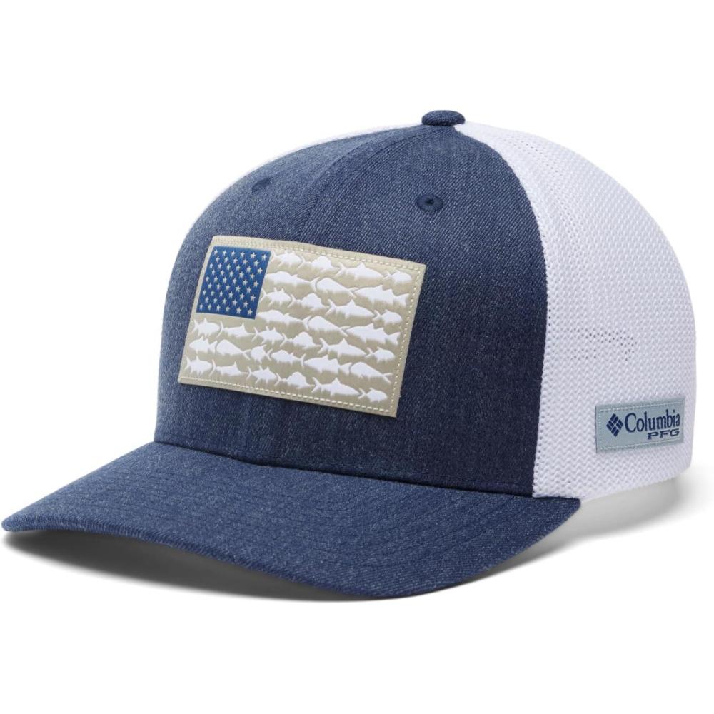 imageColumbia Unisex Adult PFG Logo Mesh Ball CapCarbon HeatherUS Fish Flag