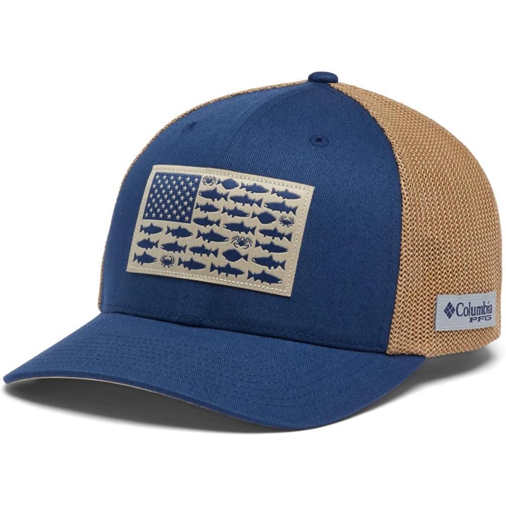 imageColumbia Unisex Adult PFG Logo Mesh Ball CapCarbonAncient FossilPNW Flag