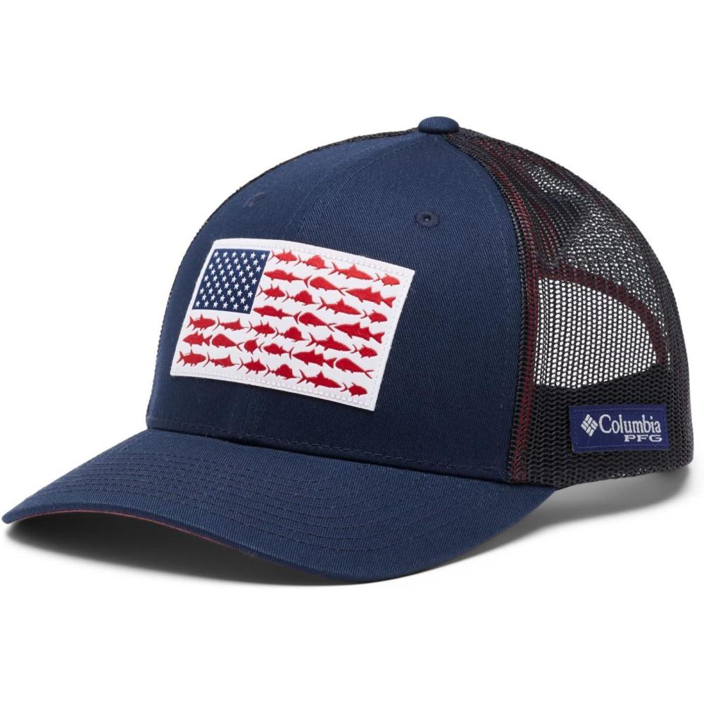 imageColumbia Unisex Adult PFG Logo Mesh Ball CapCollegiate NavySunset Red