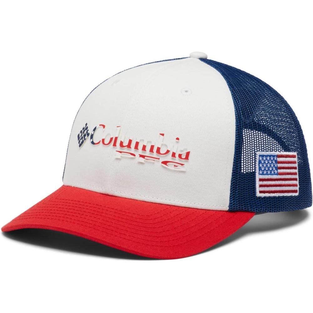 imageColumbia Unisex Adult PFG Logo Mesh Ball CapRed Spark Us Flag