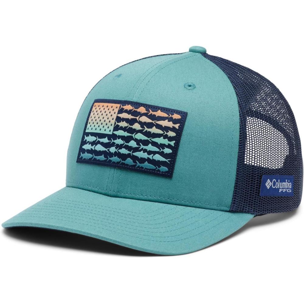imageColumbia Unisex Adult PFG Logo Mesh Ball CapTranquil Teal Collegiate Navy