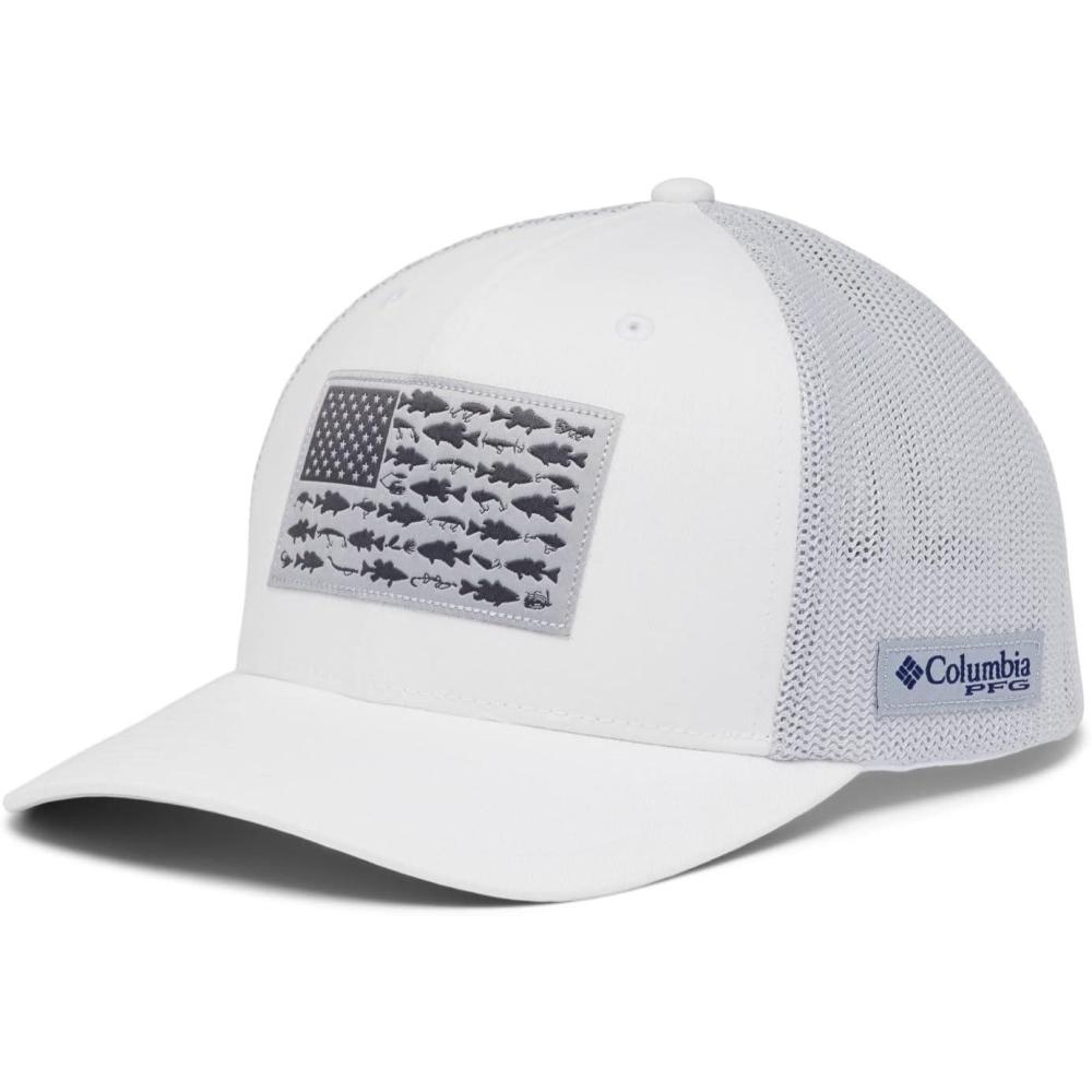 imageColumbia Unisex Adult PFG Logo Mesh Ball CapWhiteCool GreyBass Flag