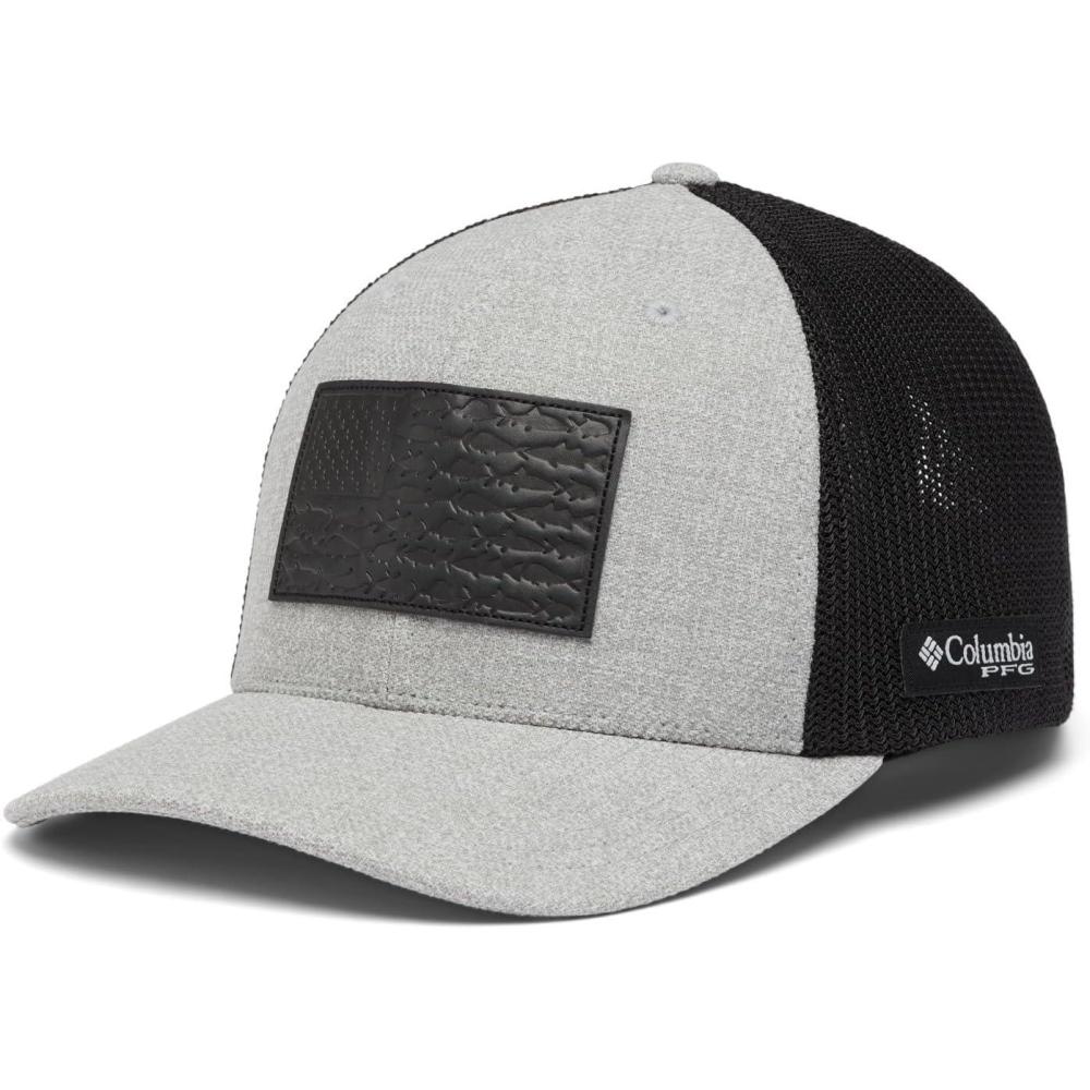 imageColumbia UnisexAdult PFG Leather Fish Flag Mesh Ball CapCapCool Grey HeatherBlack