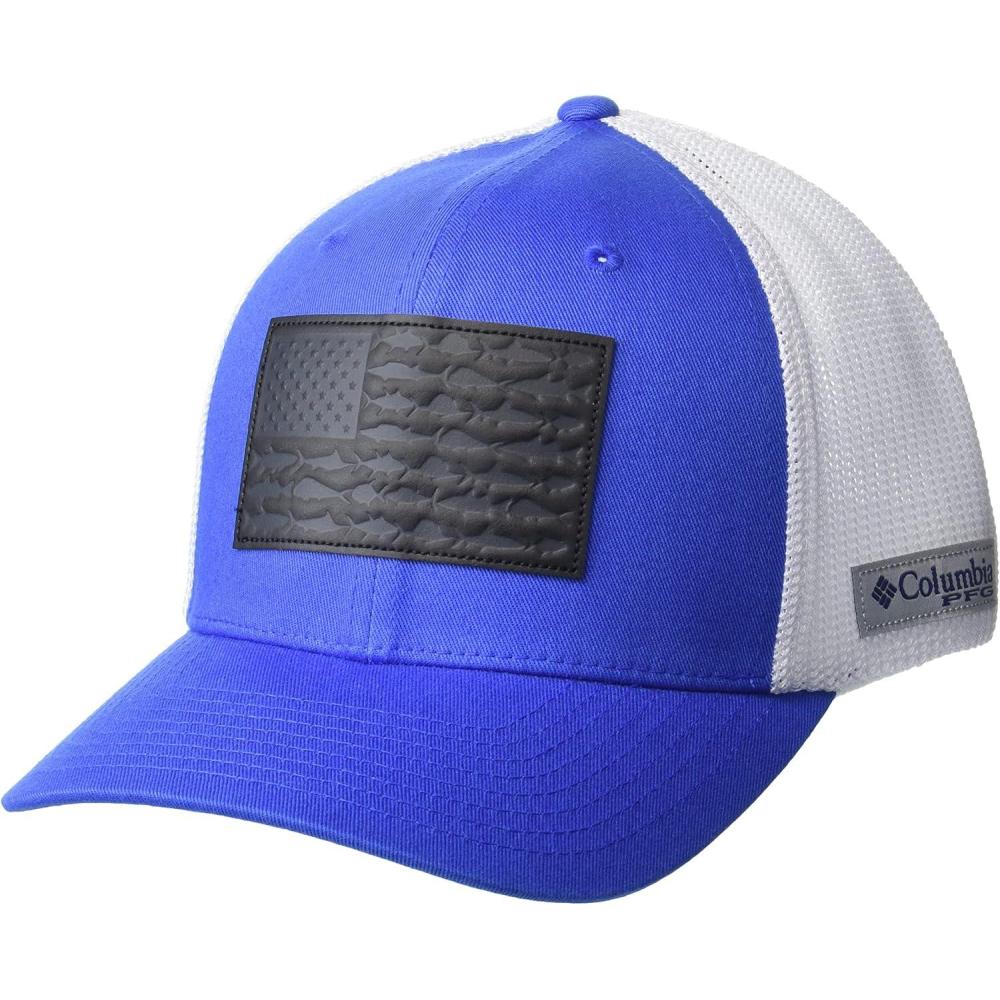 imageColumbia UnisexAdult PFG Leather Fish Flag Mesh Ball CapCapVivid BlueWhite
