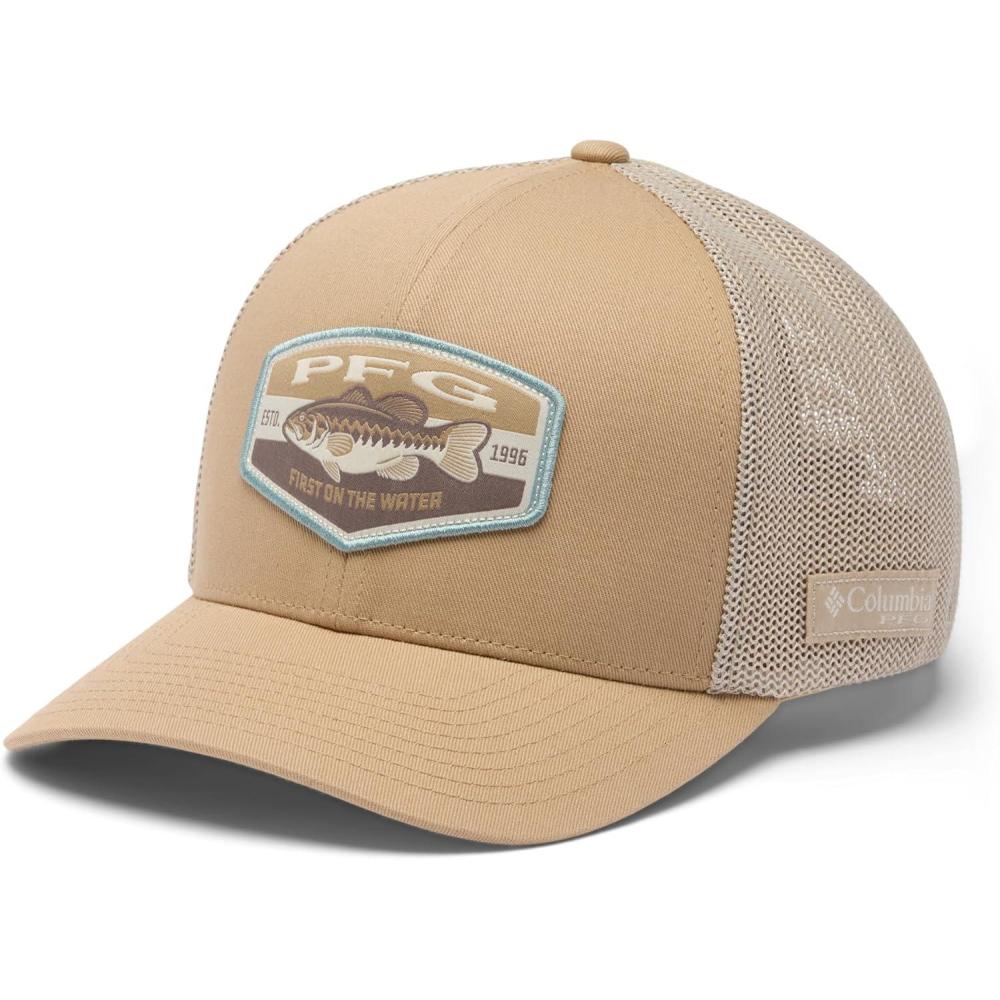 imageColumbia UnisexAdult PFG Patch Mesh Ball CapBeachFossilBig Badge Bass