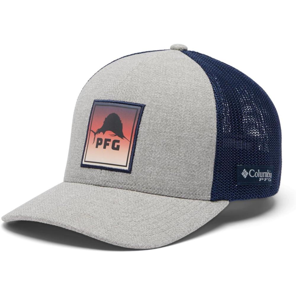 imageColumbia UnisexAdult PFG Patch Mesh Ball CapCool Grey HeatherColl NavySailfish