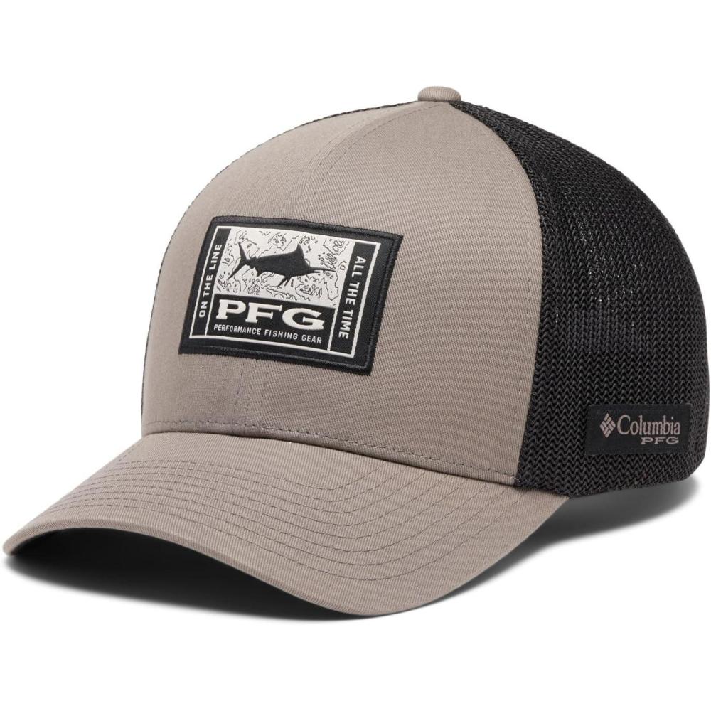 imageColumbia UnisexAdult PFG Patch Mesh Ball CapIronBlackon the Line Marlin