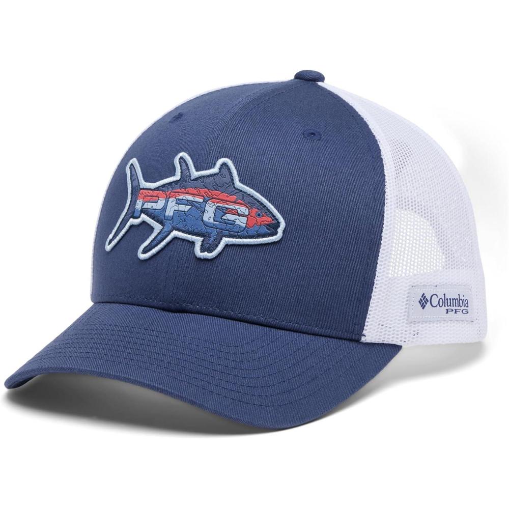 imageColumbia UnisexAdult PFG Patch Mesh Snap BackCapNocturnalWhiteTuna