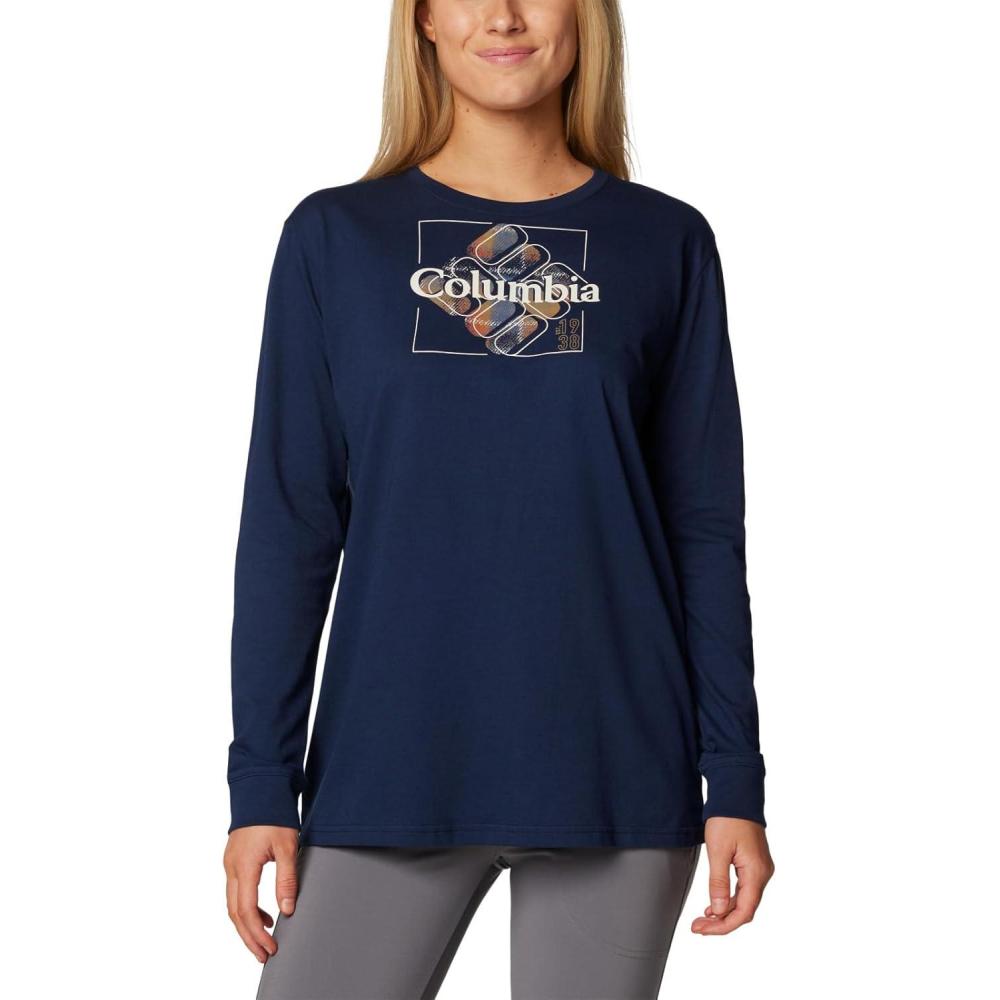 imageColumbia Womens North Cascades Long Sleeve TeeCollegiate NavyDimensional Gem Omblur