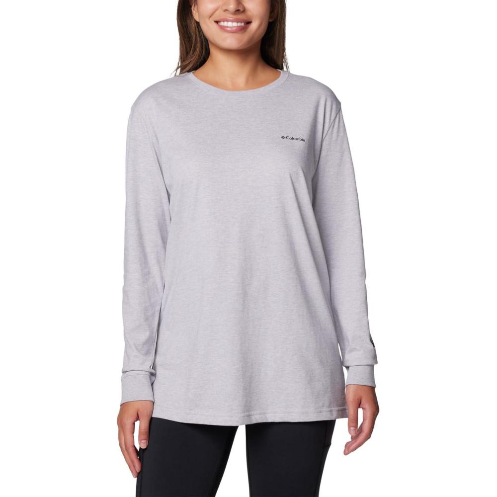 imageColumbia Womens North Cascades Long Sleeve TeeColm Grey HthrCsc Sleeve Logo Omblur
