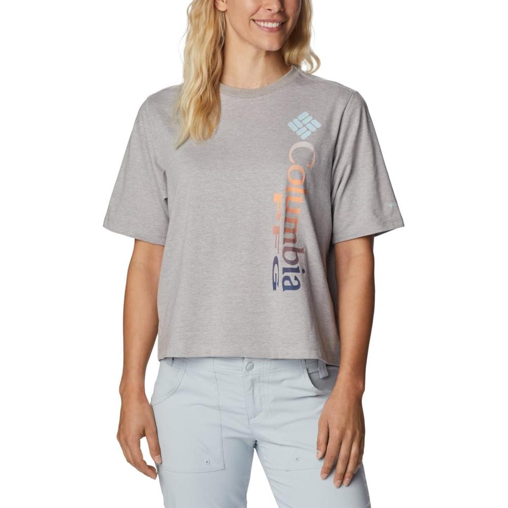 imageColumbia Womens North Cascades Relaxed TeeColumbia Grey HeatherPfg Stacked Vert