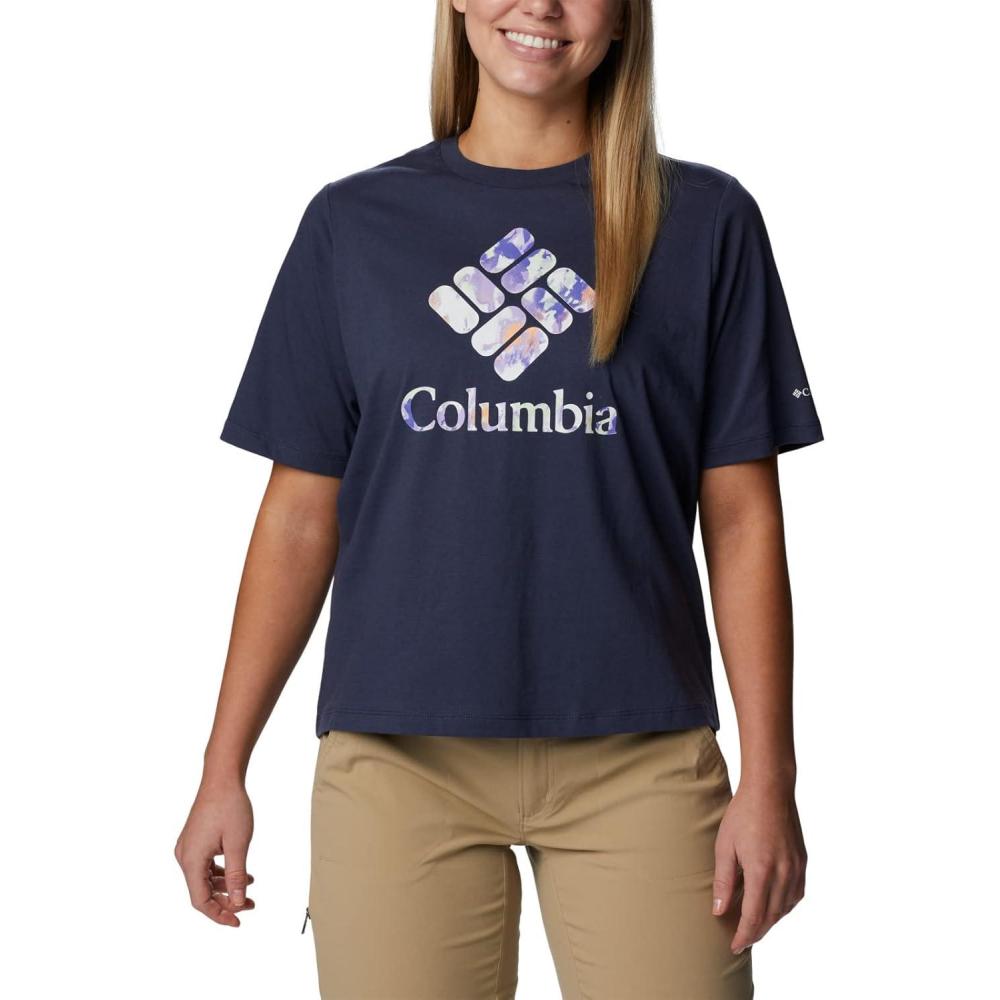 imageColumbia Womens North Cascades Relaxed TeeNocturnalCsc Stacked Impressions Grx