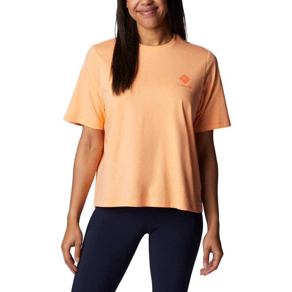 imageColumbia Womens North Cascades Relaxed TeePeachFramed Halftone Logo Graphic
