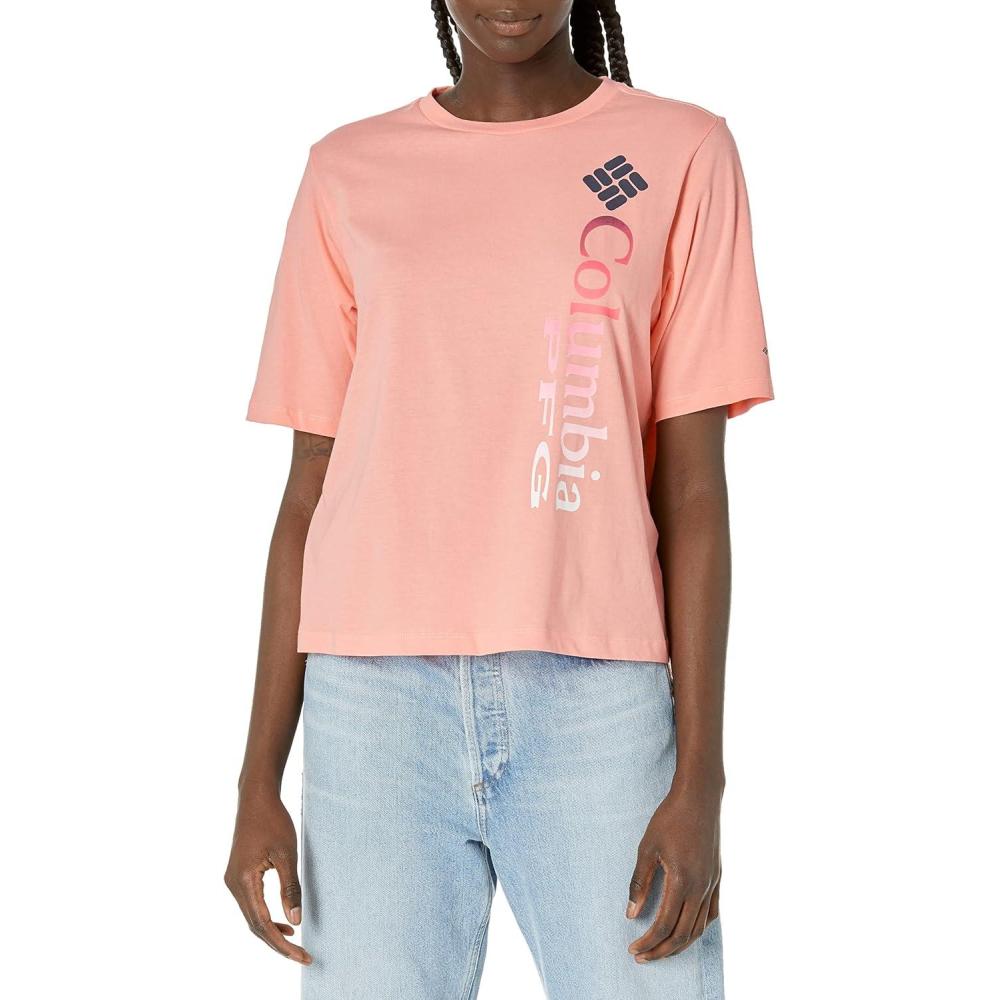 imageColumbia Womens North Cascades Relaxed TeeTiki PinkPfg Stacked Vert Logo