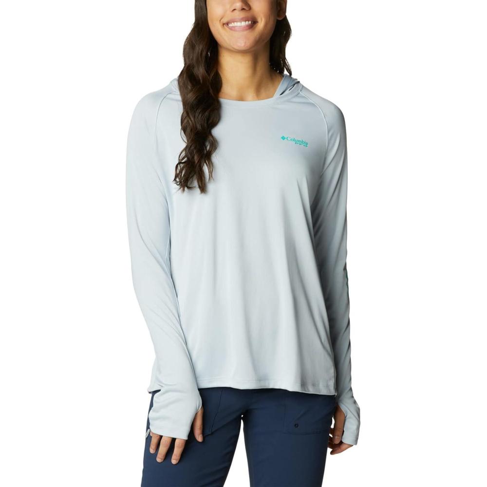 imageColumbia Womens Tidal Tee HoodieCirrus GreyElectric Turquoise Logo