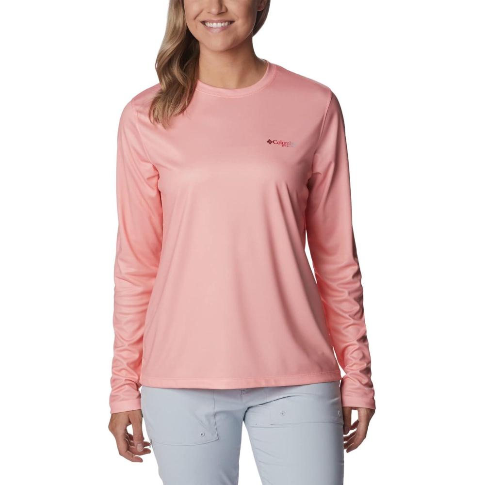 imageColumbia Womens Tidal Tee PFG Fish Flag LsTidal Tee PFG Fish Flag Long SleeveTiki PinkRed Hibiscus Gradient
