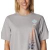 Columbia Womens North Cascades Relaxed Tee(Columbia Grey Heather/Pfg Stacked Vert)