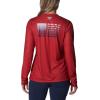 Columbia Womens Tidal Tee™ PFG Fish Flag LsTidal Tee PFG Fish Flag Long Sleeve(Red Spark/Bluestone Gradient)