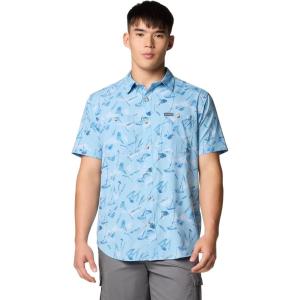 Columbia Mens Utilizer Printed Woven Short Sleeve(Ripple Blue Yarrow Mirage)