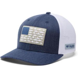 Columbia Unisex Adult PFG Logo Mesh Ball Cap(Carbon Heather/US Fish Flag)