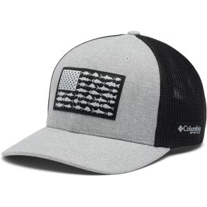 Columbia Unisex Adult PFG Logo Mesh Ball Cap(Cool Grey Heather/Grill/US Fish Flag)