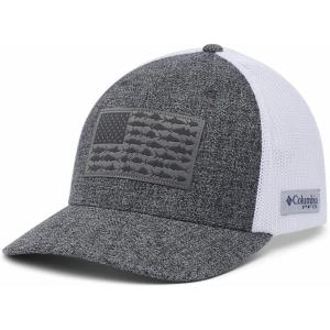Columbia Unisex Adult PFG Logo Mesh Ball Cap(Grill Heather/White/US Fish Flag)