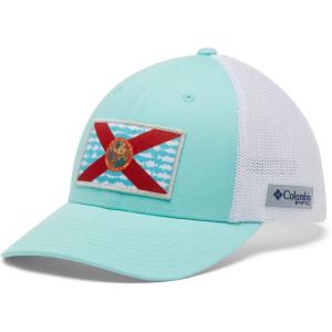 Columbia Unisex Adult PFG Logo Mesh Ball Cap(Gulf Stream/White/Fl Fish Flag)